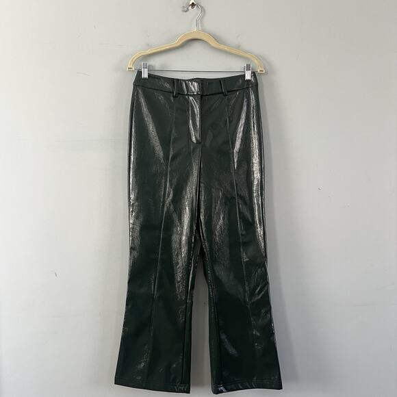 NWT 7 For All Mankind Faux Patent Leather Green Crop Flare Pants - Picture 3 of 6